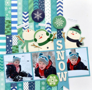 Scrapbook page featuring holiday pictures and family photos